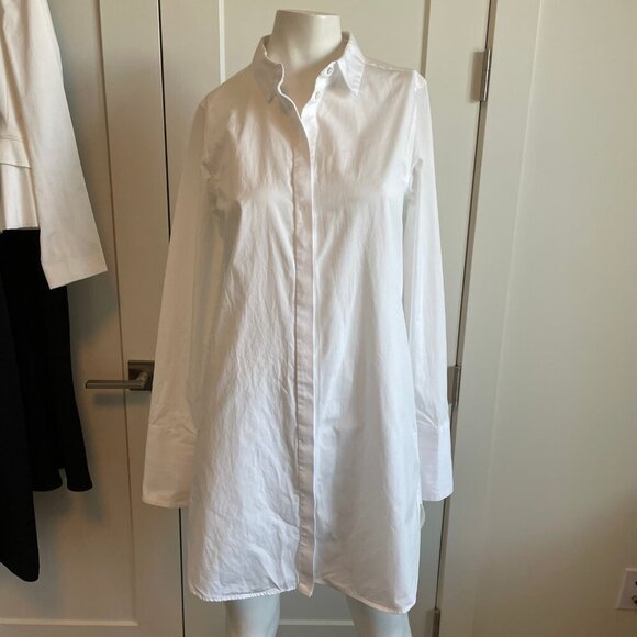 Aritzia Babaton Classic Relaxed Lg Sleeve 100% Cotton Shirt Dress White Sz S - Picture 2 of 12